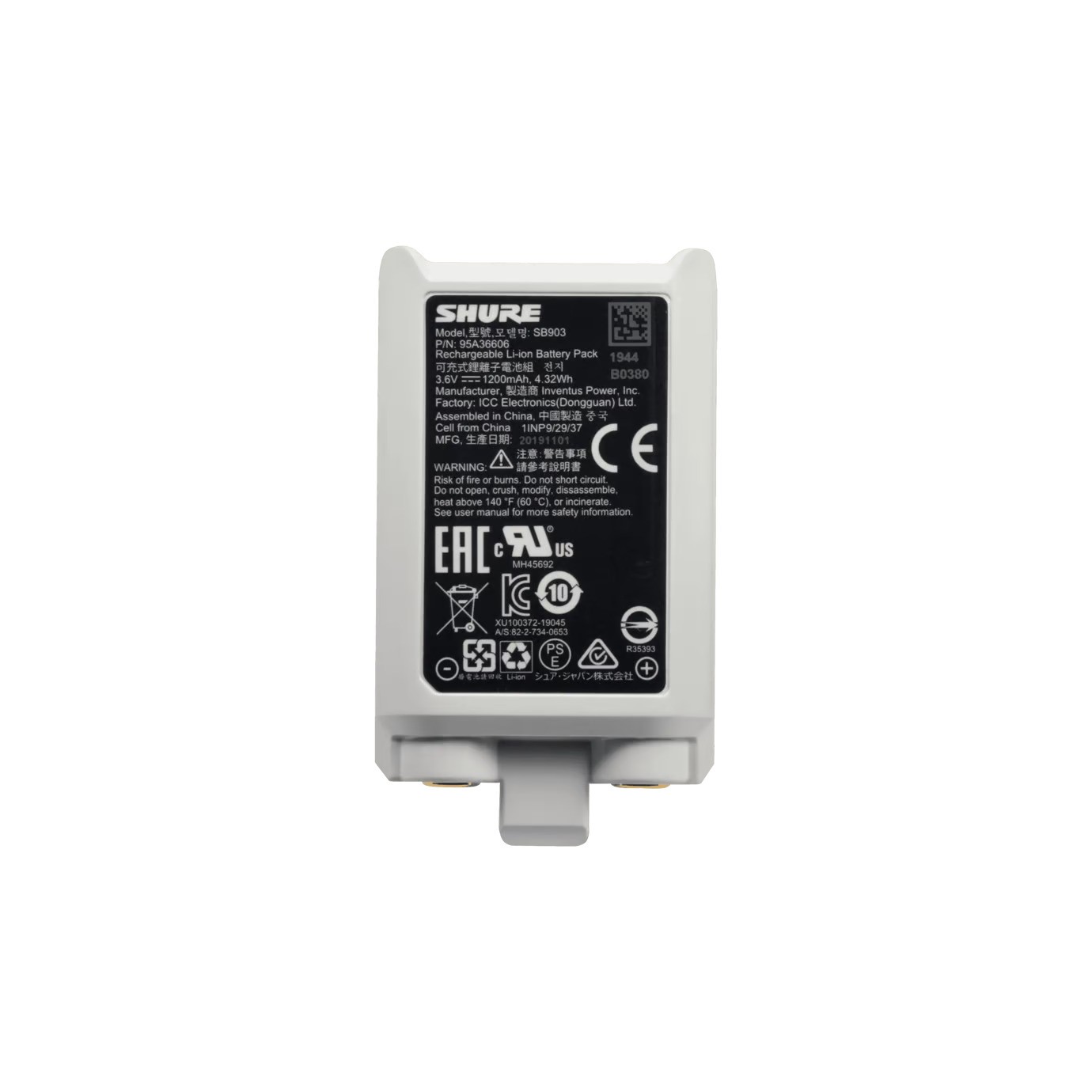 Batterie rechargeable au lithium-ion compatible avec les émetteurs sans fil SLX-D3