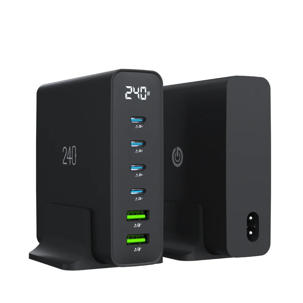 Goui GaN 240 W : Station de Charge de Bureau Ultime 6 Ports avec Livraison d'énergie 240 W, Distribution Intelligente et Technologie GaN