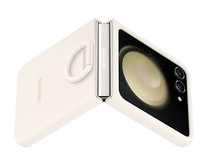 Coque en silicone avec anneau pour Galaxy Z Flip5 - Crème - Image 2