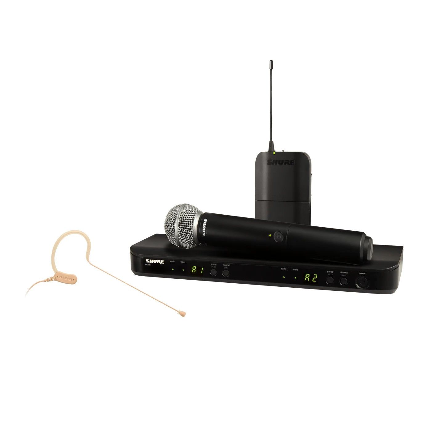 Shure BLX1288E/MX53-H8E – Système micro double sans fil avec serre-tête MX153 et micro main - Image 1