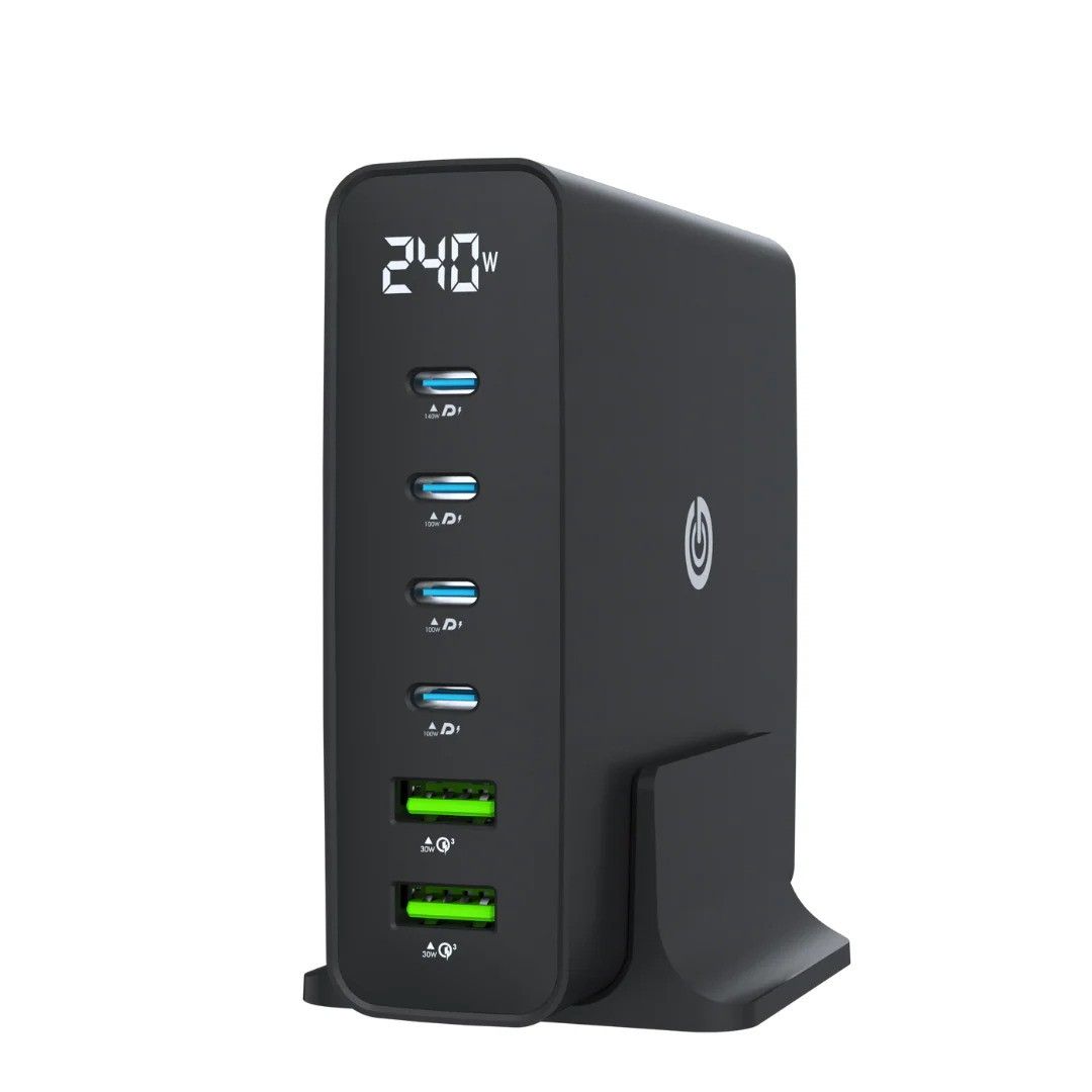 Goui GaN 240 W : Station de Charge de Bureau Ultime 6 Ports avec Livraison d'énergie 240 W, Distribution Intelligente et Technologie GaN - Image 2